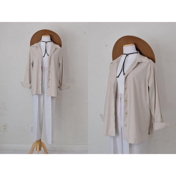 Vintage 90s Beige Floral Shirt Long Sleeves - Picture 1 of 10